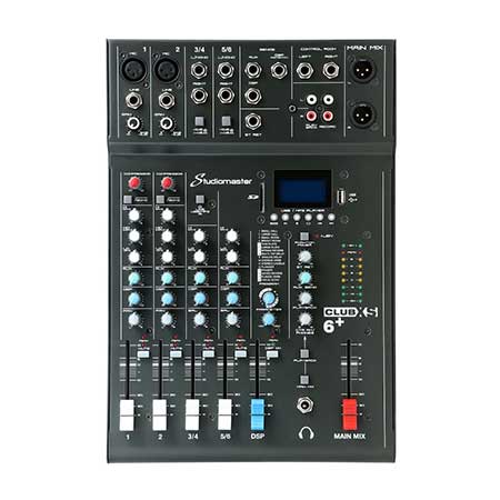 Studiomaster CLUBXS6+ 6-channel, 2 x mic + 2 stereo line input mixer with USB/SD