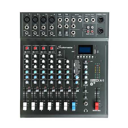 Studiomaster CLUBXS8+ 8-channel 4 x mic + 2 stereo line input mixer with USB/SD