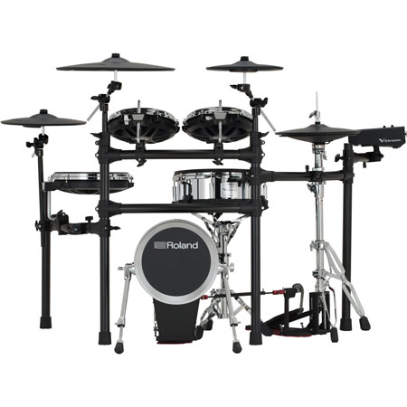 Roland TD-516 Mid-level V-Drums 5 Series kit with the V51 module, digital snare, ride, and hi-hat pads, high-performance analog pads, and a versatile rack stand
